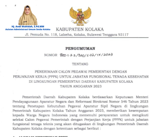 Pengumuman Penerimaan PPPK untuk Jabatan Fungsional Tenaga Kesehatan Tahun Anggaran 2023 Pemkab Kolaka