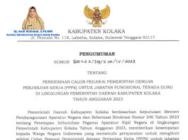 Pengumuman Penerimaan PPPK Tenaga Fungsional Guru Tahun Anggaran 2023 Pemkab Kolaka
