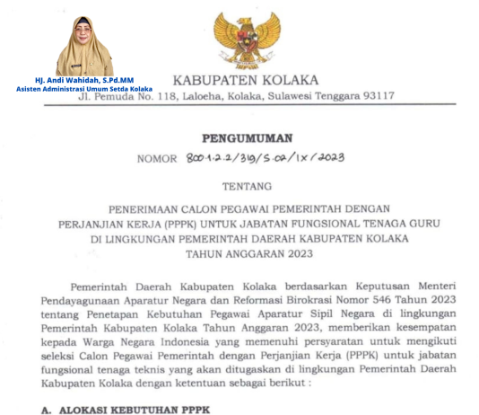 Pengumuman Penerimaan PPPK Tenaga Fungsional Guru Tahun Anggaran 2023 Pemkab Kolaka