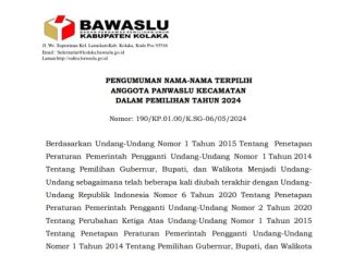 BAWASLU KOLAKA UMUMKAN NAMA-NAMA TERPILIH ANGGOTA PANWASLU KECAMATAN, BERIKUT DAFTARNYA