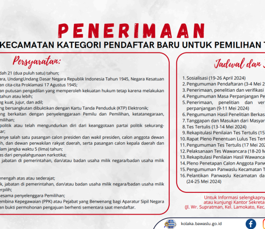 PENERIMAAN PANWASLU KECAMATAN KATEGORI PENDAFTAR BARU UNTUK PEMILIHAN TAHUN 2024